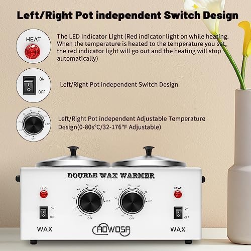 Double Professional Electric Wax Warmer with Dual Pots for Hair Removal, Paraffin Facial, Skin, and Body Spa - Adjustable Temperature, Includes 100 Wax Sticks - Image 5