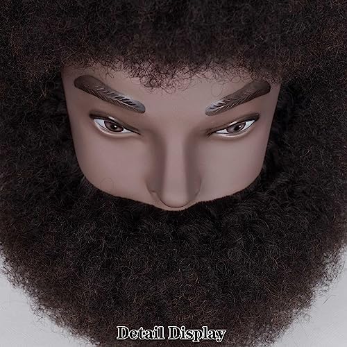 8"Afro Male Mannequin Head with Beard 100% Human Hair 4A Type for Braiding Hairdresser Training Head Cosmetology Afro Hair Manikin Head for Practice Styling Cornrow Braiding with Clamp Stand - Image 4