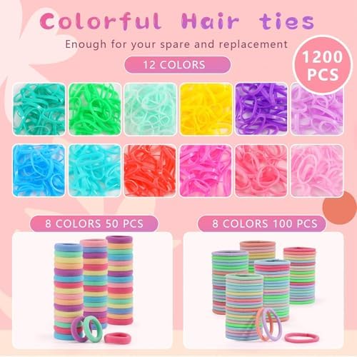 Hair Accessories for Girls, 1350P Colorful Hair Ties with 72P Hair Clips - Image 2
