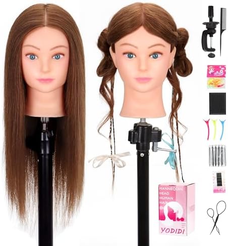 100% Human Hair 22-24" Mannequin Head for Styling with Clamp & Tools by YODIDI