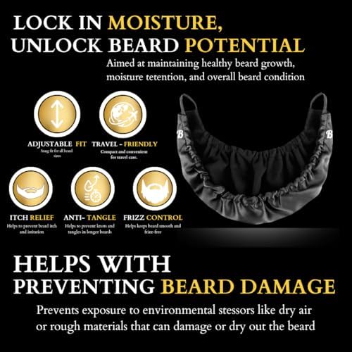 Black Satin Beard Bonnet for Men – Adjustable Beard Conditioning Cap for Sleeping, Retains Beard Oil & Moisture, Helps Prevent Itching, Split Ends & Breakage, Durag styled - Image 4