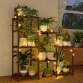 Bamworld Plant Stand Indoor with Flower Fairy Lights Battery Plant Shelf by Bamworld