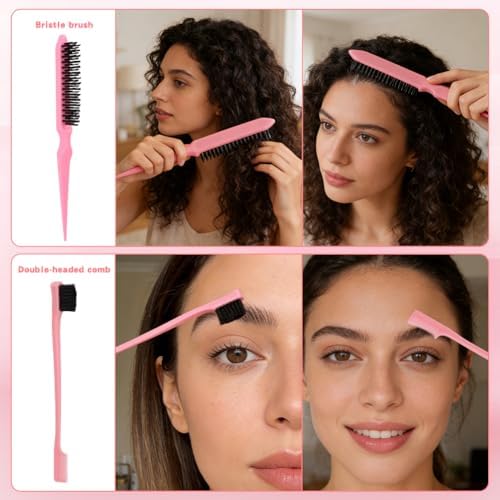 12-Piece Hair Brush Set with Detangling Brush and Hair Spray Bottle, Pink - Image 3