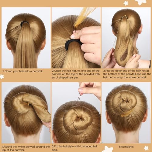 FANDAMEI Hair Net for Kids, Invisible Hair Nets 20PCS with 40PCS U Shaped Bobby Pins, 30cm Hair Nets for Buns, Bun Hair Nets for Ballet Girls Hair Accessories Set for Women, Girls-Light Brown - Image 6