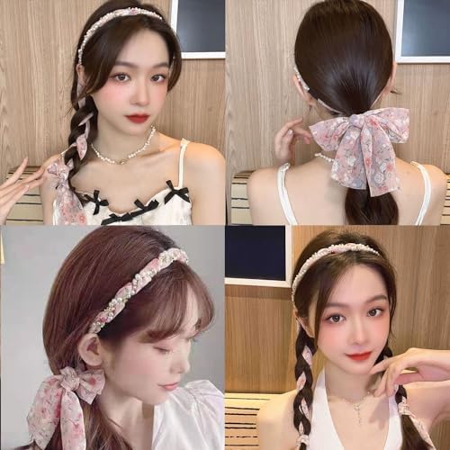 2Pcs+1 Retractable Pocket Headband, Vintage floral Hairband for a variety of hair accessories + Portable Adjustable Hair Hoop with Plastic Storage Bag for Washing Makeup Travel Outdoor-Pink - Image 4