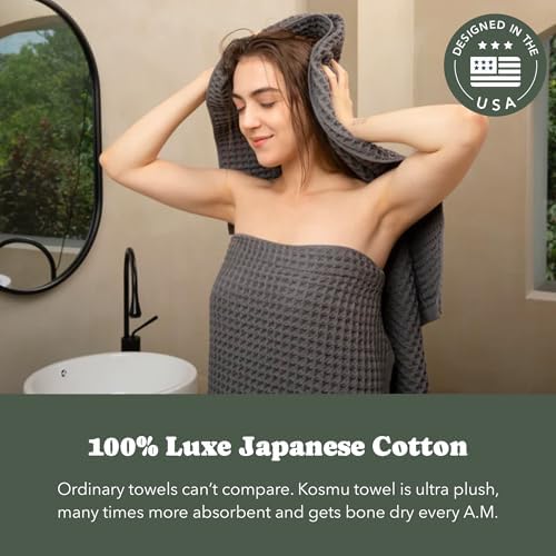 Luxury Organic Japanese Cotton Waffle Bath Towel | Thick, Absorbent, Quick Dry Bathroom Towels for Shower, Sauna, Onsen| Hotel & Spa Quality, Gift-Ready (Smoke Grey, Bath Sheet, 67" x 34") - Image 3