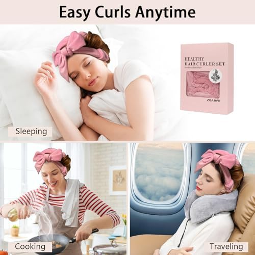 ZILAMPU Heatless Curls Overnight for Long Hair with Sleep Mask - Pink - Image 5