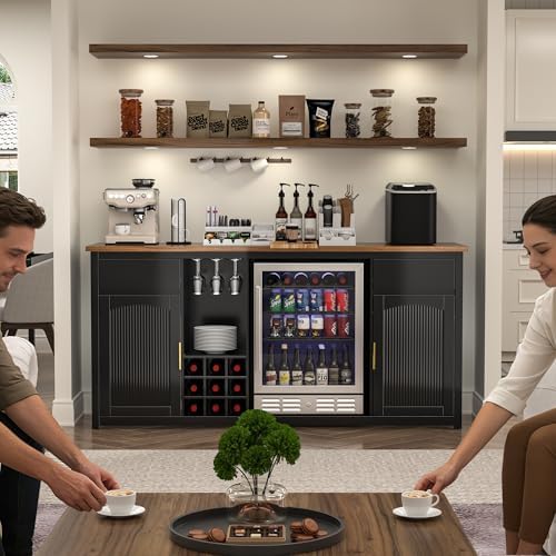 GDLF 78.7" Home Bar Cabinet with Fridge Space, Fluted Wine Liquor Bar,Black - Image 6
