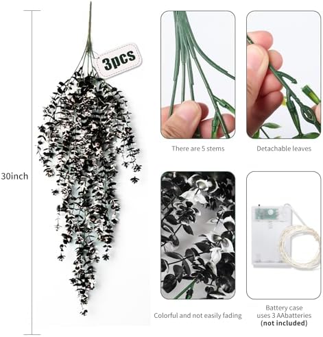 RECUTMS Black Hanging Fake Plants Artficial Vines Hanging Light Black Decor - Image 2
