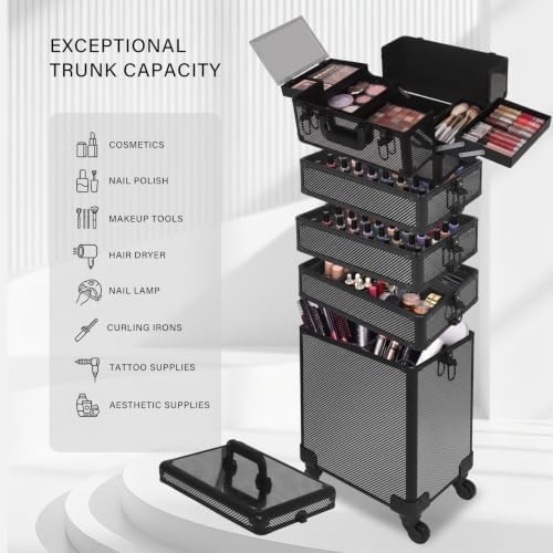 Cosmetology Case on Wheels Makeup Train Case (6, CARBON FIBER) - Image 3