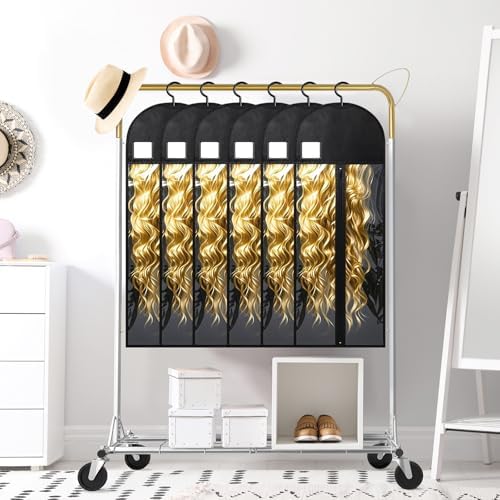 18Pcs Extra Long Wig Storage Bags with Hanger Hair Extension Wig Storage Hanger Bags for Multiple Wigs with Tags Organizer Dust-Proof Home Travel Closet Wigs & Accessories (Black 31.5in) - Image 4