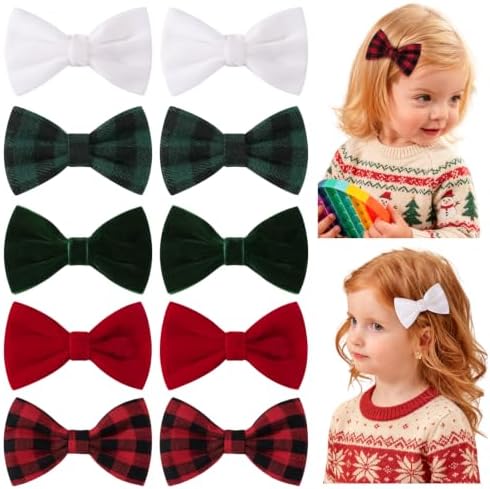 YHXX YLEN 10PCS Christmas Hair Bows for Girls, 2.76 Inch Velvet Bows Clips by YHXXYLEN