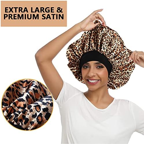3PCS Extra Large Satin Bonnets for Sleeping, Hair Bonnets for Black Women Braids Curly Hair, C - Image 2