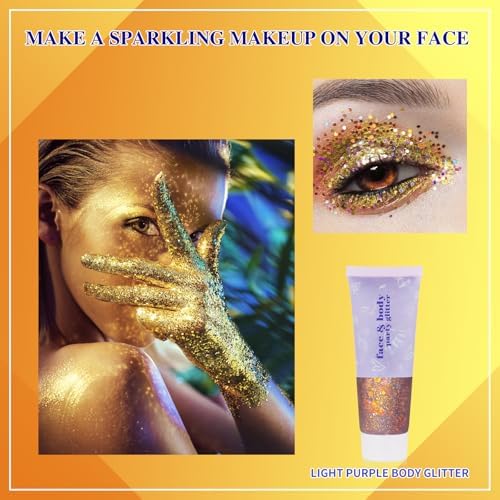 MEICOLY Chameleon Colorful Body Glitter,Holographic Chunky Glitter Face Paint,Color Changing Mermaid Self-Adhesive Face Glitter Gel,Glitter Sequin for Face Body Hair,Festival Party Glitter Makeup - Image 3