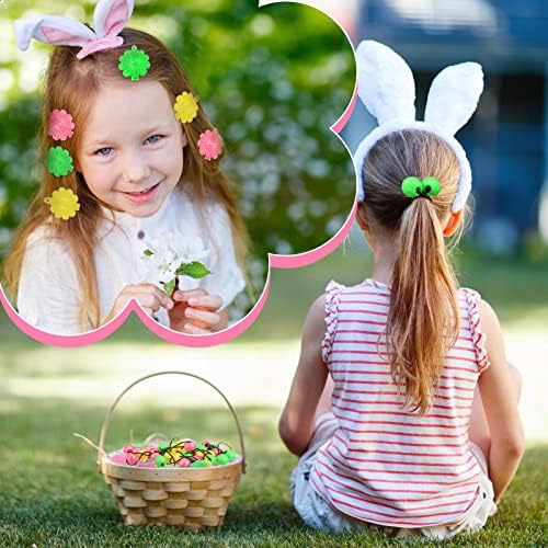 72 Pcs Hair Accessories Set - Self-Hinge Barrettes, Balls, Bows, Flowers, and Plastic Clips for Girls, Baby, and Toddler in Yellow, Green, and Pink - Image 6