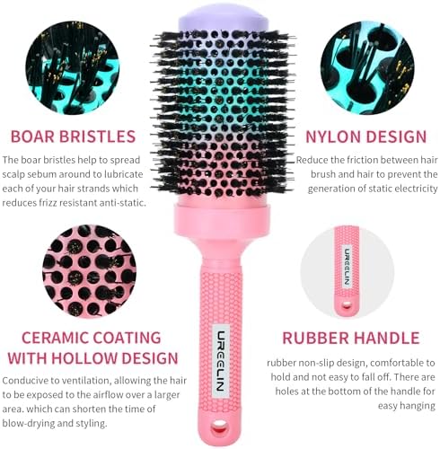 UREELIN Round Brush for Blow Out - 2.1 Inch Large Nano Thermal Ceramic & Ionic with Boar Bristles - Salon Blow Drying Hair Brush for Drying,Volumizing, Curling, Shine & Smooth Styling - Image 3