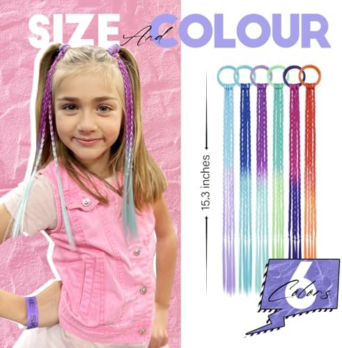 Dreamlover Rainbow Braided Hair Extensions for Kids, 12 Pieces - Image 4