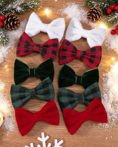 YHXX YLEN 10PCS Christmas Hair Bows for Girls, 2.76 Inch Velvet Bows Clips - Image 6