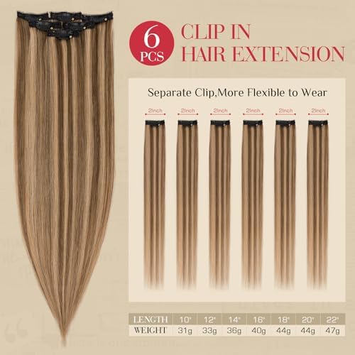 Rich Choices Real Human Hair Clip In Extensions-6 Pcs Single Clip Design-Invisible Clip in Extensions for Thin Hair-Hairpieces for Women/Men-14 Inches #4P27 Medium Brown Highlighted Dark Blonde - Image 2