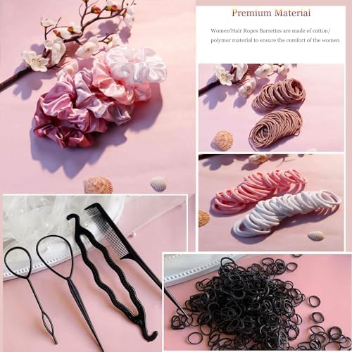 YANRONG Hair Accessories Set: 755PCS Seamless Ponytail Holders, Scrunchies, Hair Bands, and Hair Ties for Thick and Curly Hair (Gradient Powder) - Image 2