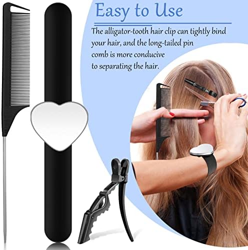 Nuenen Hair Braiding Tools 7 Pieces Kit, Includes 1 Magnetic Pin Wristband, 2 Stainless Steel Rat Tail Combs, 4 Wide Teeth Alligator Sectioning Hair Clips for Hair Braid Maker (Black) - Image 5