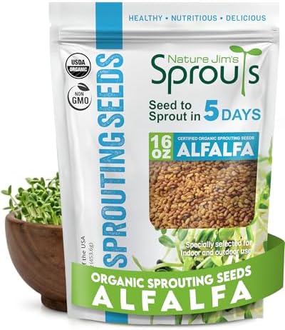 Nature Jim's Sprouts - Organic Alfalfa Sprouting Seeds – Non-GMO - 16 oz by NatureJimsSprouts