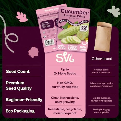 SVI 50 Armenian Cucumber Seeds (Cucumis melo) – Long White Cucumber Seed Packets, Climbing Cucumbers – Heirloom Vegetable Seeds for Trellis Home Garden Outdoor, Raised Beds, Containers - Image 6