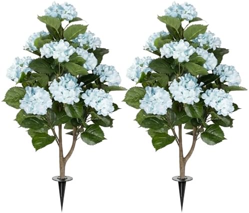 2Pack 3FT Artificial Hydrangea Trees with Spikes – Realistic Hydrangea Artificial Flowers for Outdoor & Indoor Décor, Perfect Faux Hydrangea Flowers Tree for Home, Patio & Garden, Blue by UFEH