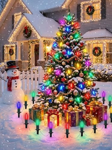C9 Christmas Pathway Lights Outdoor, 38 Ft 25 LED Multicolor C9 Christmas Lights, Connectable Outdoor Waterproof Walkway Markers Light for Driveway Yard Garden Lawn Xmas Decorations - Image 4
