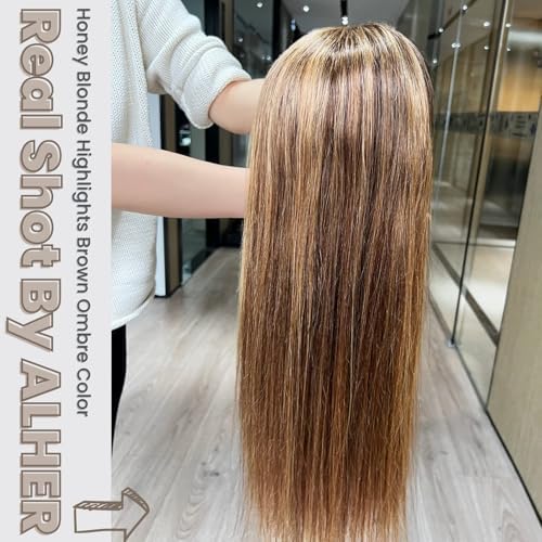 ALHER Small Cap Lace Front Wigs Human Hair 22 IN #4/27 Honey Blonde Highlight Straight 13X4 Lace Frontal Wig With Baby Hair 150% Density, Small Cap 21-21.5 Balayage Piano Colored Wig for Black Women - Image 6