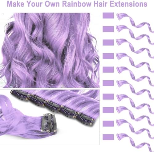 Purple Hair Extensions Clip-in 10 Pcs, Curly Wavy Hairpieces for Women Gift - Image 2