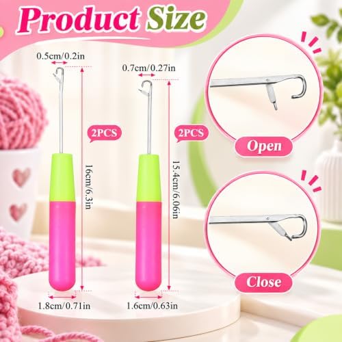 IMengjbang 4 Pcs Latch Hook Tool Plastic Handle Hair Crochet Hook for Hair - Image 2