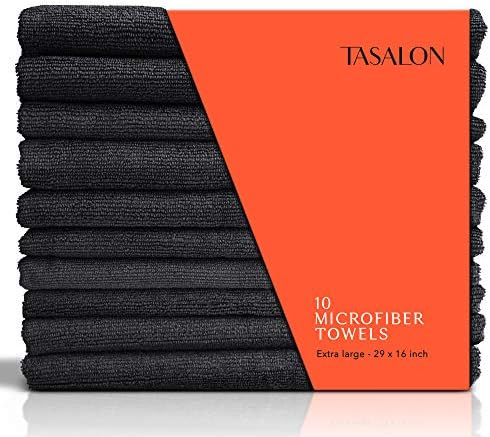 TASALON Microfiber Salon Hair Towels 10 Pack, 29" x 16" Ultra-Soft - Black by TASALON
