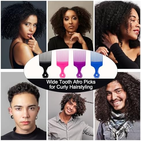 SIMPOR 4 Pcs Hair Pick Comb Wide Tooth Lift for Hair Styling Detangling, Plastic Afro Pick for Women Men, Fist Picks for Curly and Afro Hair (Multiple colors) - Image 3