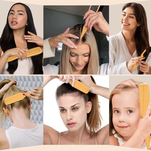 Boar Bristle Slick Back Hair Brush for Sleek Ponytail Bun & Smoothing Baby Hairs & Flyaways - Soft Boar Brush Hair Comb for Women & Men - Teasing Hairbrush with Wide Rat Tail for Sectioning & Parting - Image 6