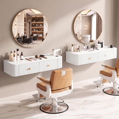 OmySalon Wall Mount Salon Station, Hair Stylist Cabinet with 3 Heat Resistant Dryer Holders, 2 Drawers, Modern Style Barber Storage Station for Barbershop Salon SPA, Solid White - Image 7