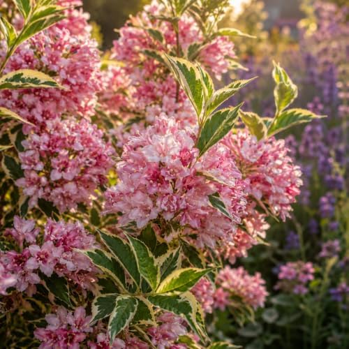 Variegated Pink Weigela Live Plant, Quart Pot, Vigorous Flowering Shrub for Pollinator Gardens and Yards by GINGERGLOW