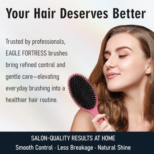 EAGLE FORTRESS Boar Bristle Hair Brush for Fine Hair & Extensions, Rose - Image 6