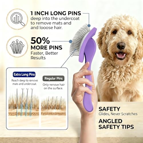 Long Pin Slicker Brush & Dog Comb Set for Doodles Grooming, Purple - Image 3