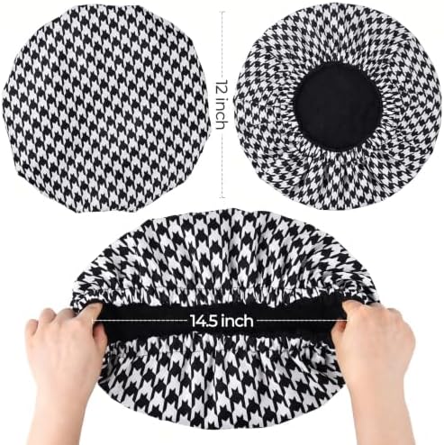 Shower Cap for Men Black Bath Cap, Reversible Terry Lined Large Waterproof Adjustable Shower Caps Elastic Band Stretch Hem Hair Hat for braids - Image 6