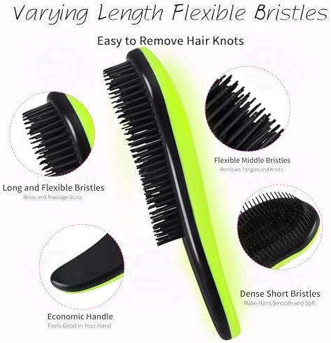 79STYLE 3pcs Detangler Brush Tangle Free Hair Brushes For Kids Knot Free No Pain Detangling Kids Hair Brush Combs For Women Curly Fine Hair (Size 7.4 Inch -Green) - Image 2