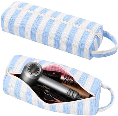 Hair Tools Travel Bag Compatible with Airwrap & Shark FlexStyle, Portable Cute Hair Tool Organizer Case for Curling Iron, Flat Iron & Styling Accessories (Blue Stripe) by Canumer