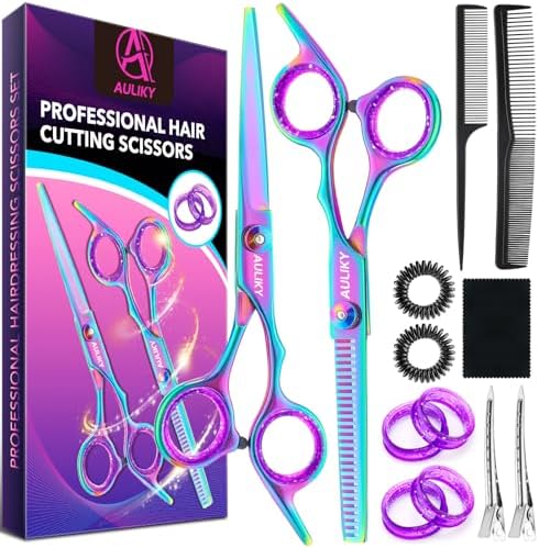 Hair Cutting Scissors Shears Kit, 6.7” Barber Scissors,Professional Haircut Kit,Stainless Steel Hairdressing Thinning Scissors Shears for Barber,Salon,Women,Home,Men by AULikY