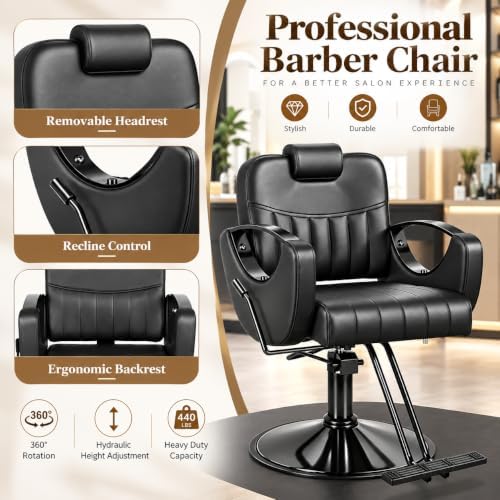 Salon Chair for Hair Stylist, Reclining Barber Chair Black Glod Salon Chair - Image 4