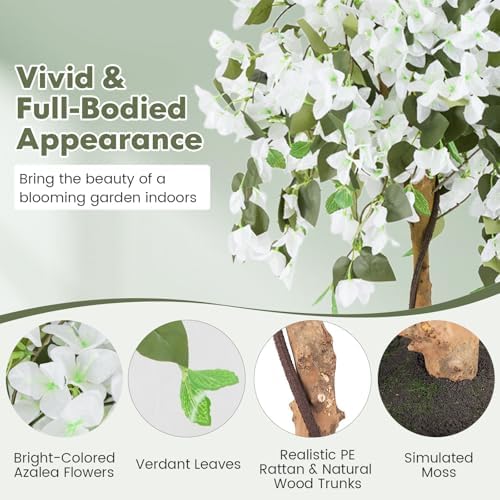 Goplus 53” Bougainvillea Artificial Tree, Faux Silk Flower Tree in Pot w/ 576 Flowers, 288 Leaves, Tall Fake Floor Plant, Artificial Plants for Indoor Outdoor Bedroom Living Room Decor, White - Image 4