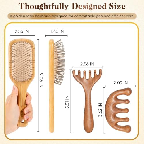 BFWood Gua Sha Hair Brush Set, Metal Bristle Brush & Scalp Massage Combs - Image 7