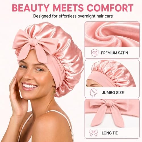 Silk Satin Hair Bonnet for Sleeping Women with Adjustable Tie - Image 4