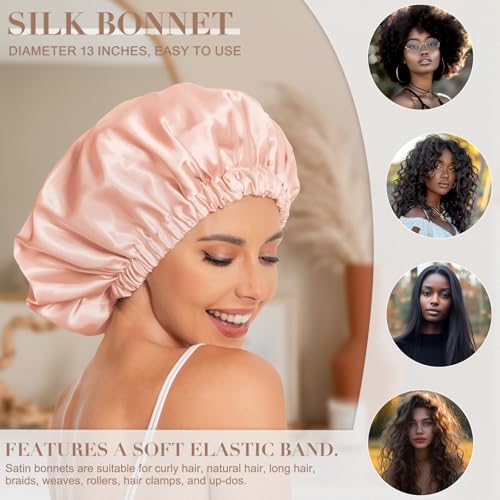 Edoneery Satin Bonnet for Sleeping Women, Double Layer Curly Hair Cap - Image 3