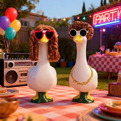 Halloween 80s 90s Retro Porch Goose Wig with Sunglasses, Hair Clips - Image 2