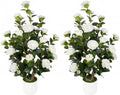 2 Pack 3FT Artificial Camellia Trees with White Flowers by UFEH